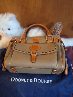 Dooney & Bourke Taupe Leather Satchel with Tan Trim